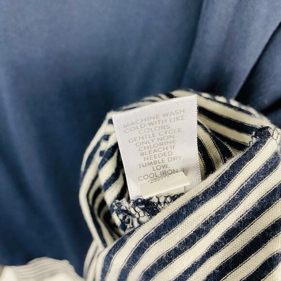 J. Jill Size XL Layered Stripe Hooded Top Navy Blue Cotton Modal - Picture 9 of 9